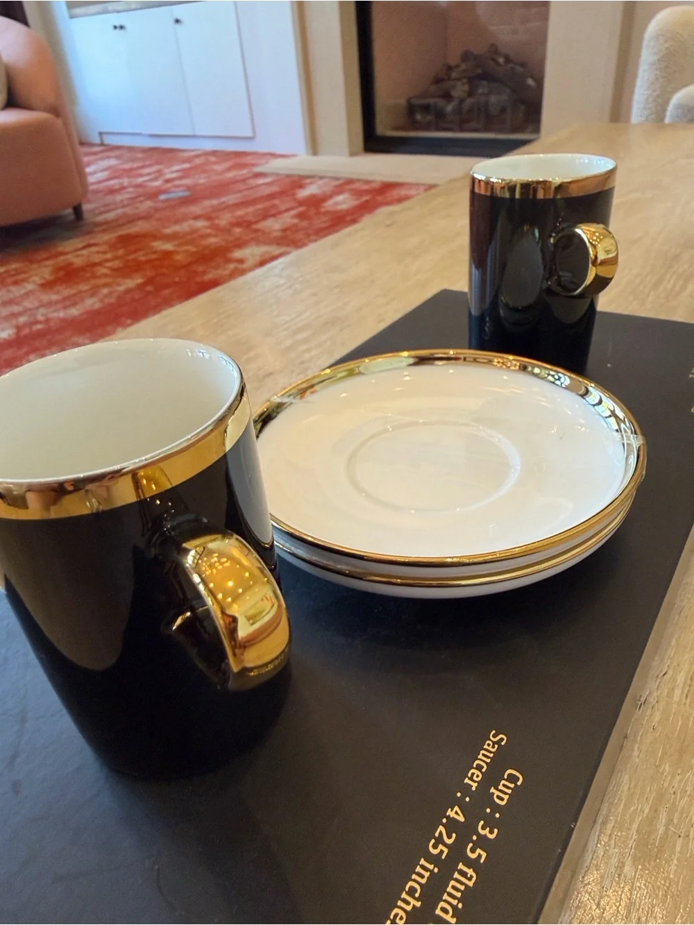 Monterey Bay Fine Porcelain Espresso Cups & Saucers - Set of 2, Restored Black